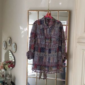 Sheer shirt Multiples 1X colors are dark red navy gray and beige